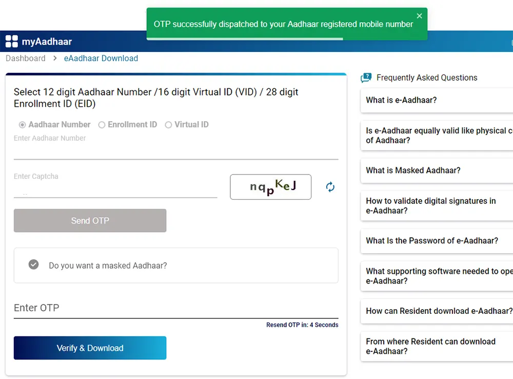 eAadhaar Verify and Download