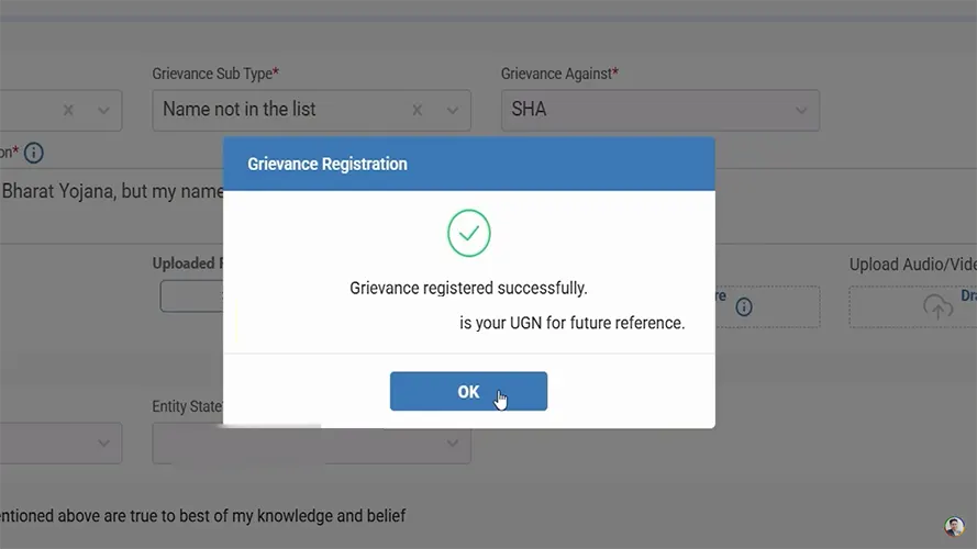 Grievance registered successfully