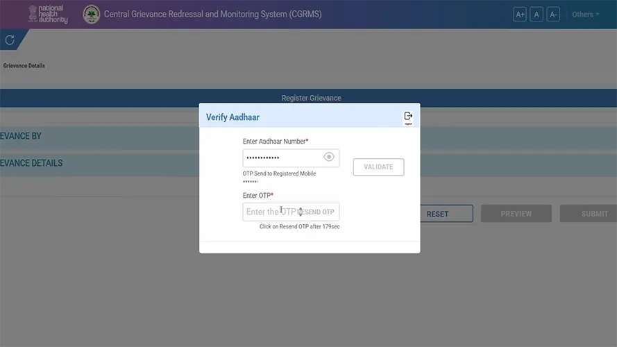 CGRMS Verify Aadhaar OTP