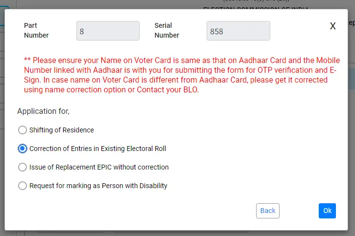 Voter Application for Correction